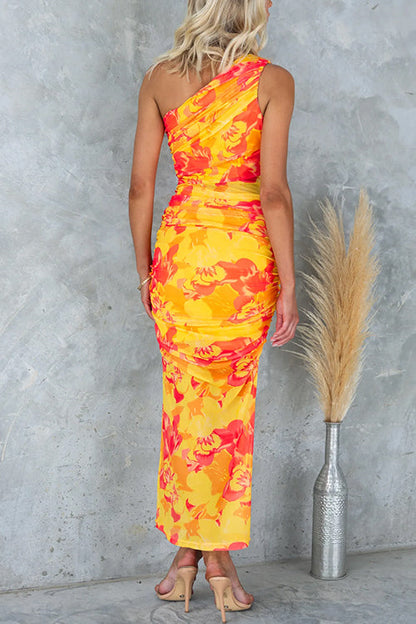 Maxiklänning Dam En Axel Bodycon Mjuk Polyester-3