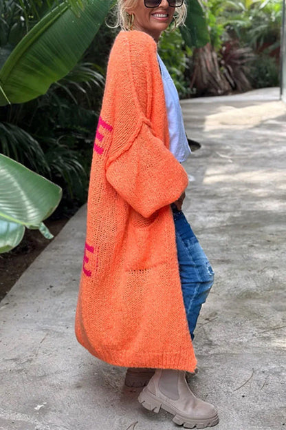 Dam Lång Kofta Öppen Front Mönstrad Bomull Polyester-3