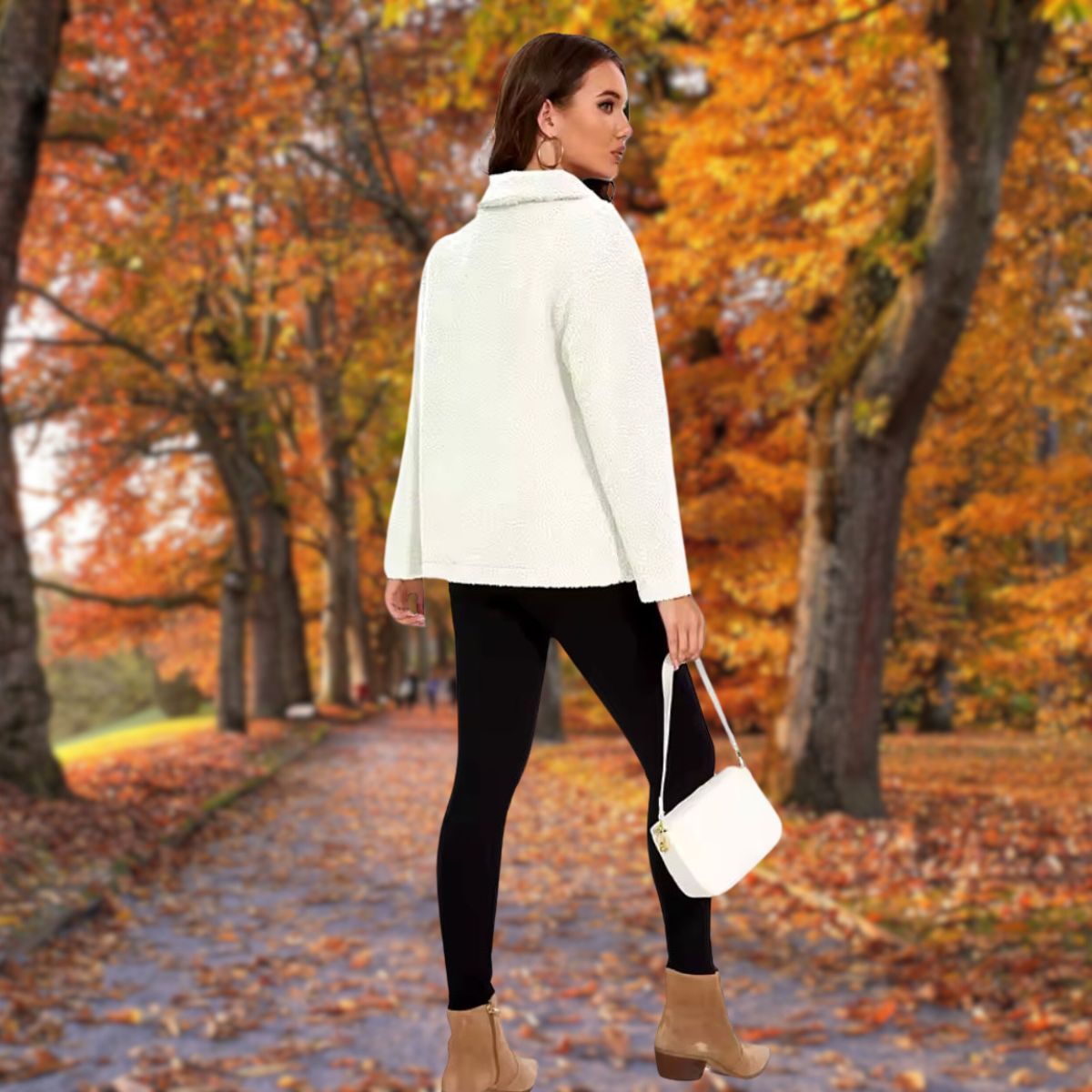 Damjacka Plysch Modern Design Mjuk Fleece med Sidfickor-2