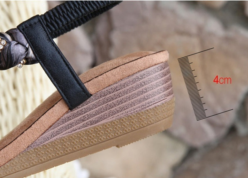 Dam Högklackade Sandaler Glitterpärlor Elastiskt Band PU TPR-6