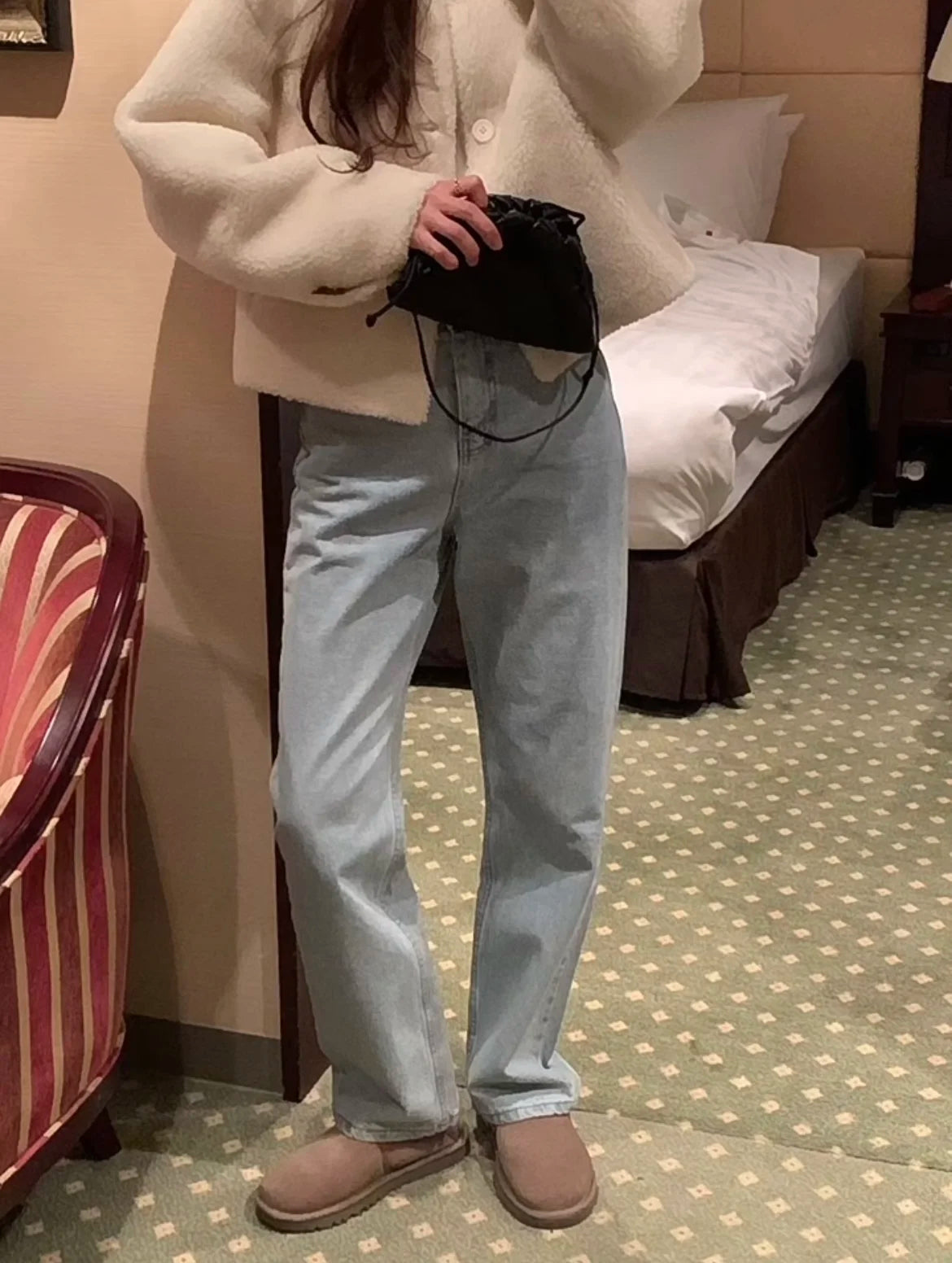 Lång Vinterrock Dam Elegant Polyester och Bomull-6