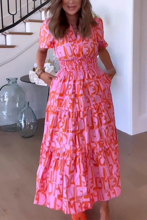 Maxiklänning Dam V-ringad Abstrakt Mönster Bomull Polyester-2