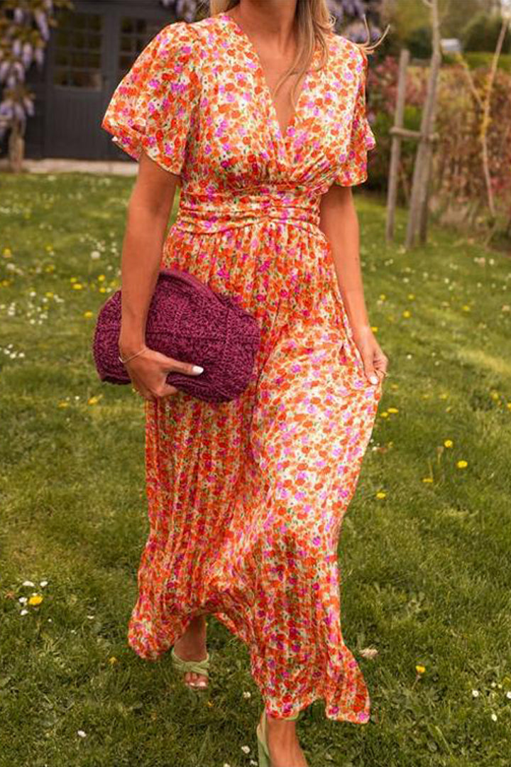 Långklänning Dam V-ringning Blommönster Bomull/Polyester 3