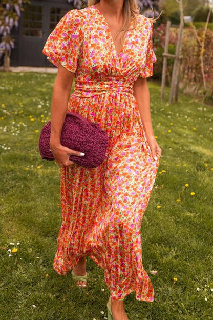 Långklänning Dam V-ringning Blommönster Bomull/Polyester 3