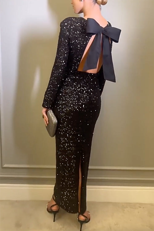 Maxiklänning Dam Bodycon Paljett Öppen Rygg Bomull Polyester-3