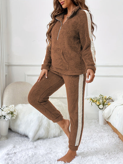 Variant image for Dam Pyjamas Set Plysch Lång Zip Topp och Byxor-4