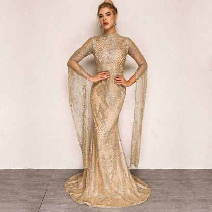 Kvinnors Lång Klänning med Ståkrage Polyester-1