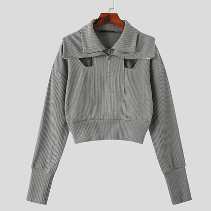 Festtoppar Dam Ribbad Långärmad Modern Design Bomull-Elastan-2