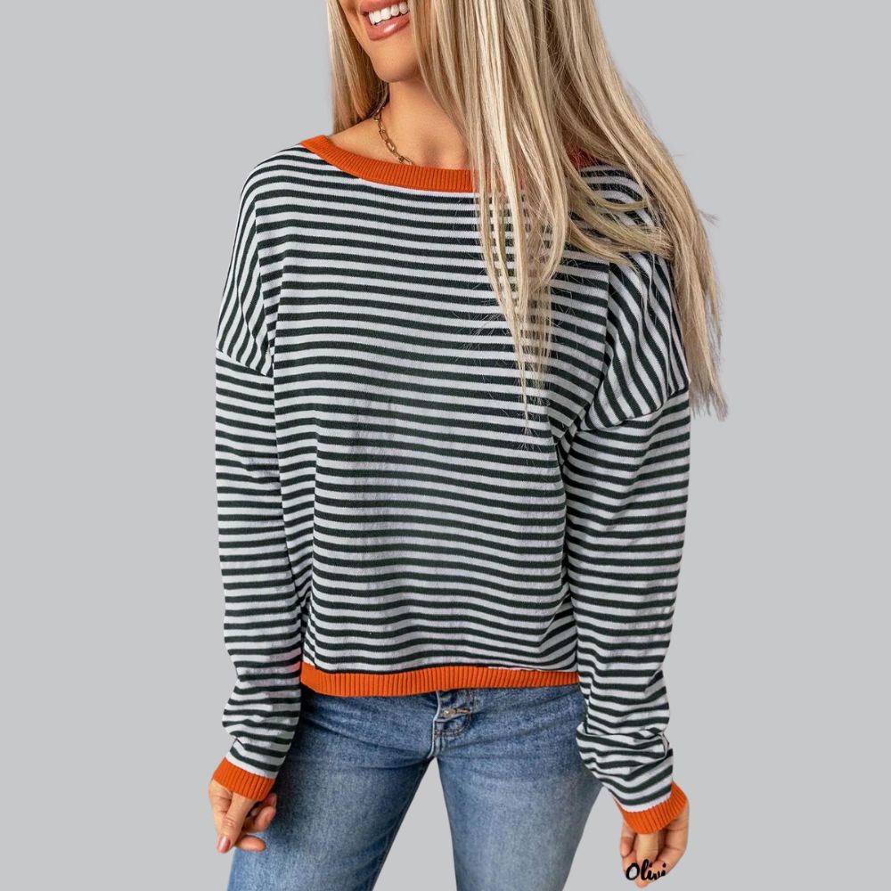 Herren-Pullover, gestreift, weich, atmungsaktiver Stoff, mit orange, Details-2