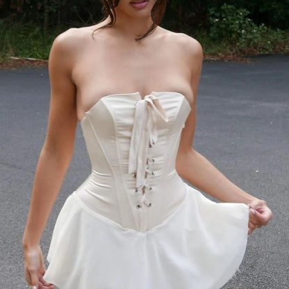 Damklänning med Snörning Utställda Hem Elegant Tunikskärning Polyester-4