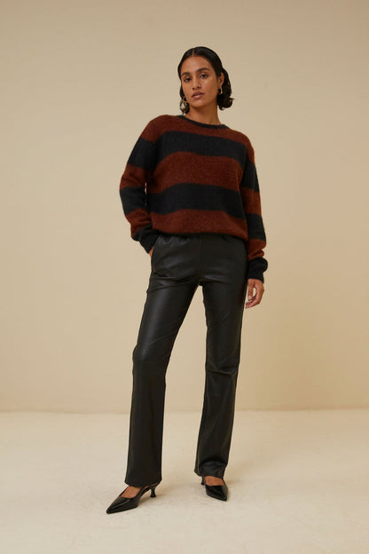 Dam Läderbyxor Low Rise Högkvalitativt Läder-1