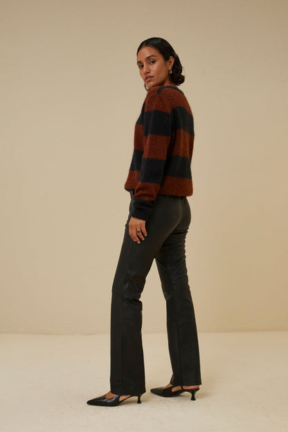 Dam Läderbyxor Low Rise Högkvalitativt Läder-2