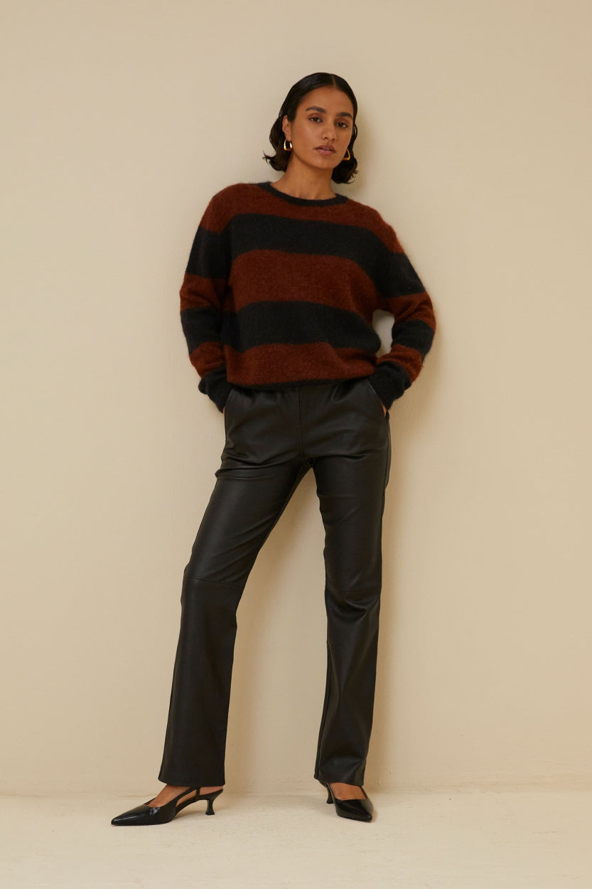 Dam Läderbyxor Low Rise Högkvalitativt Läder-4