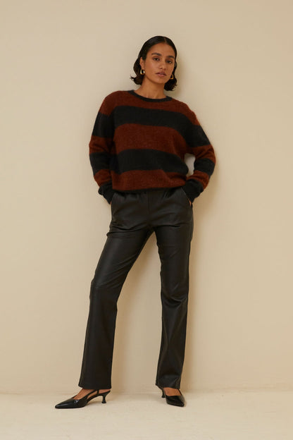 Dam Läderbyxor Low Rise Högkvalitativt Läder-4