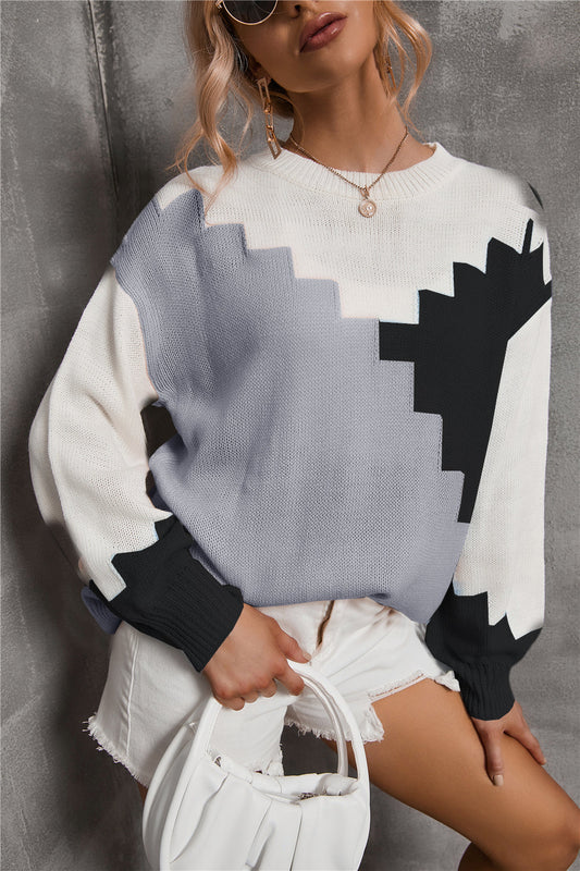 Stickad Dam Tröja Rundad Design Polyester, Avslappnad Passform-1