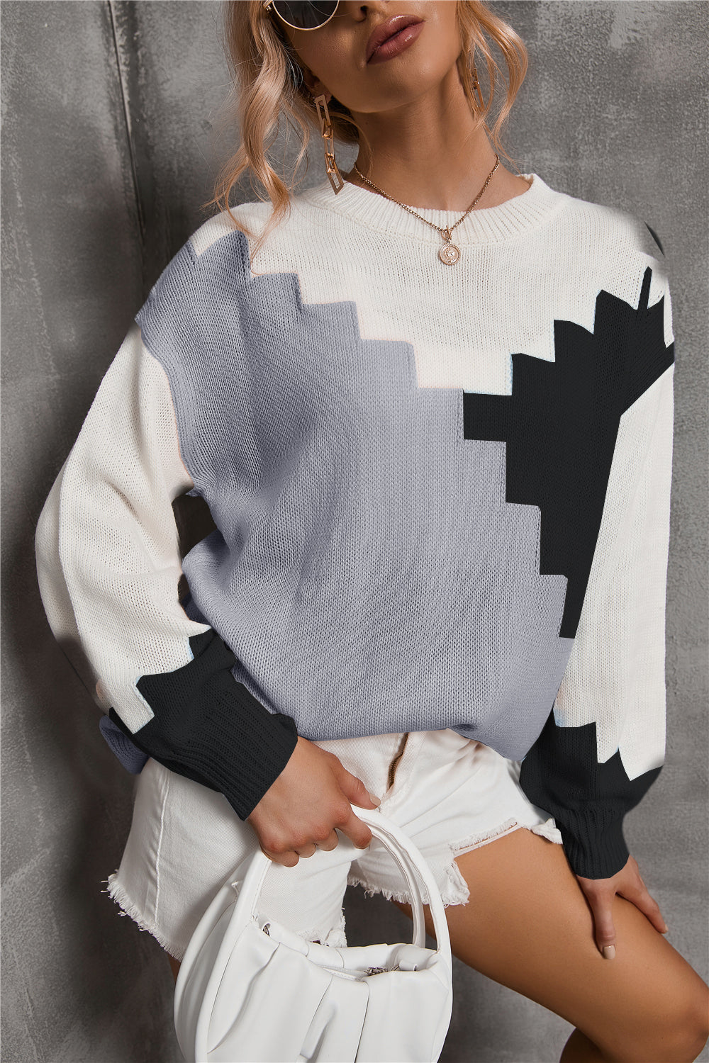 Variant image for Stickad Dam Tröja Rundad Design Polyester, Avslappnad Passform-1