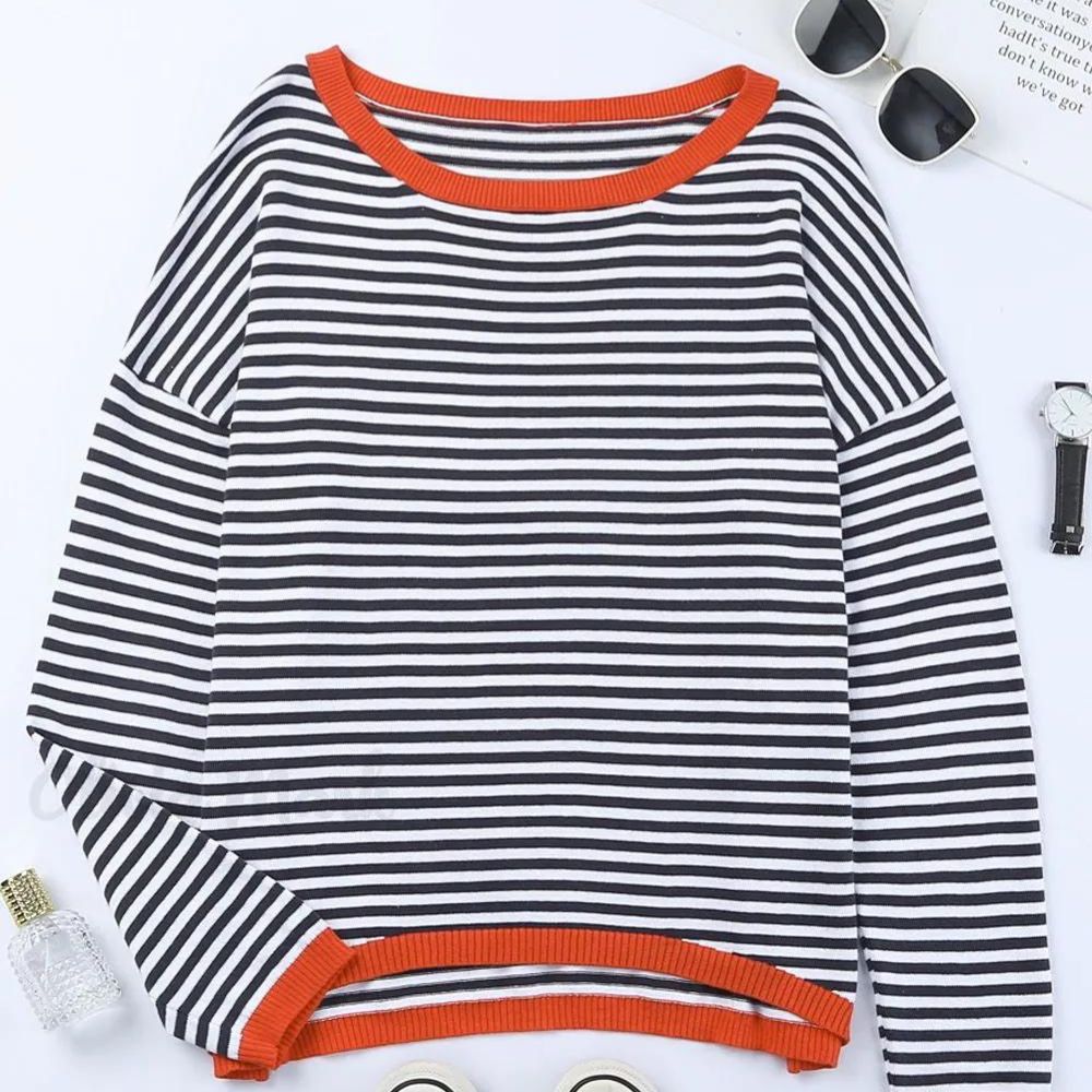 Herren-Pullover, gestreift, weich, atmungsaktiver Stoff, mit orange, Details-6