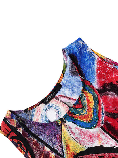 Maxiklänning Dam Blommönster Rund Hals Bomullsblandning Sommar-6