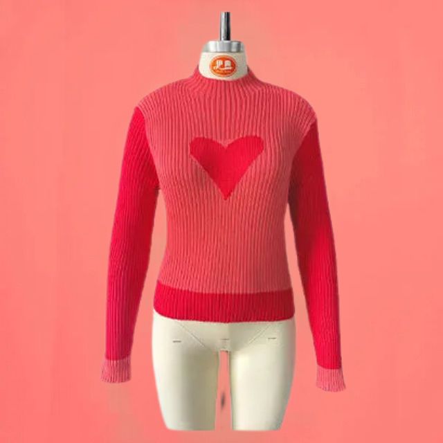 Dam Ribbad Sticktröja Hjärtdesign Akryl-6
