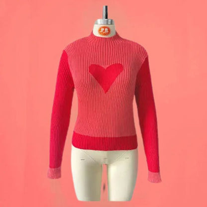 Dam Ribbad Sticktröja Hjärtdesign Akryl-6