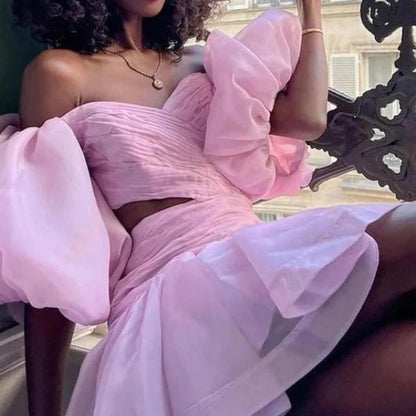 Dam Miniklänning Puffärmar Organza Elegant Silhuett-6