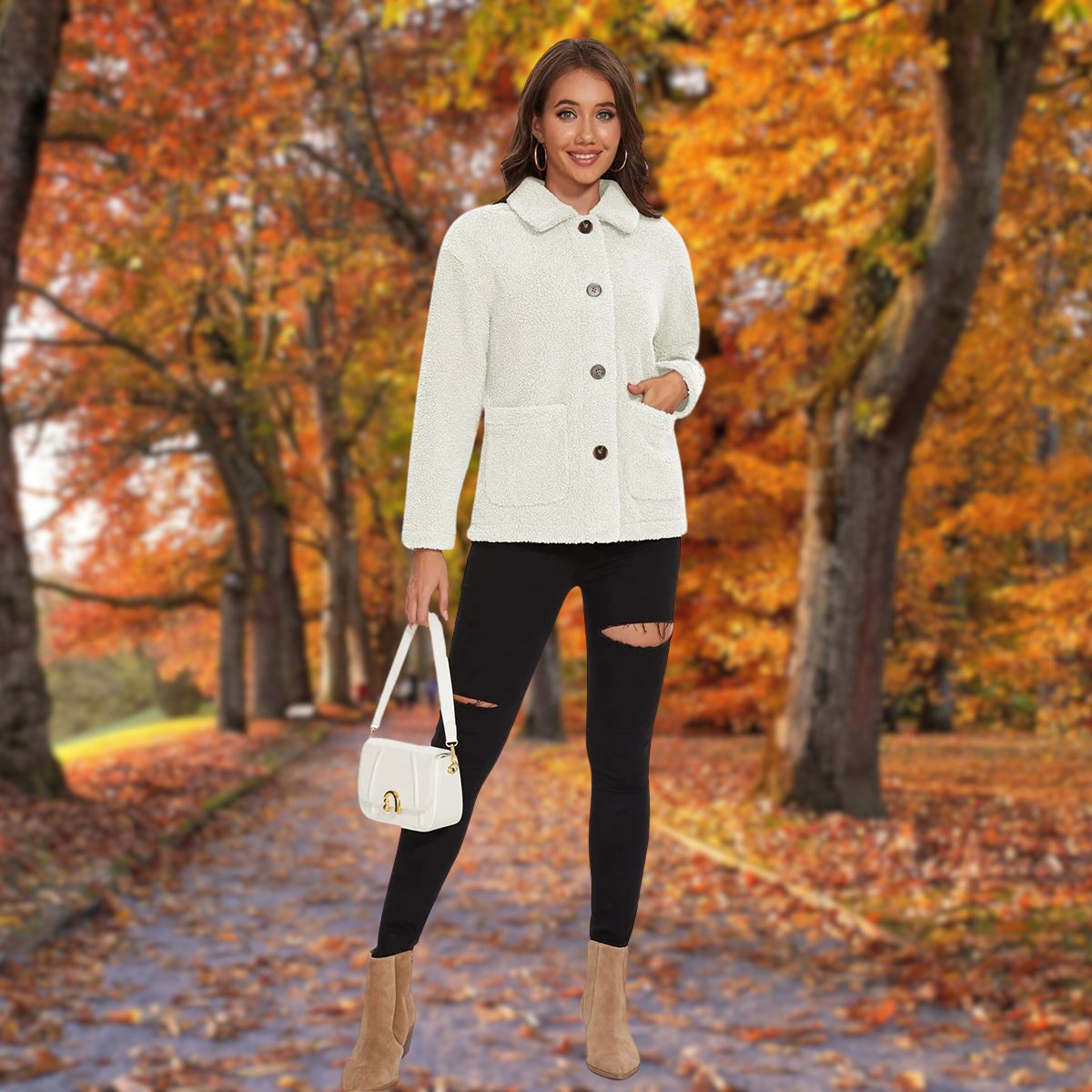 Damjacka Plysch Modern Design Mjuk Fleece med Sidfickor-3