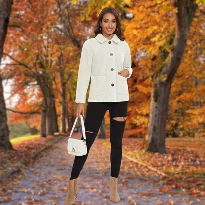 Damjacka Plysch Modern Design Mjuk Fleece med Sidfickor-3