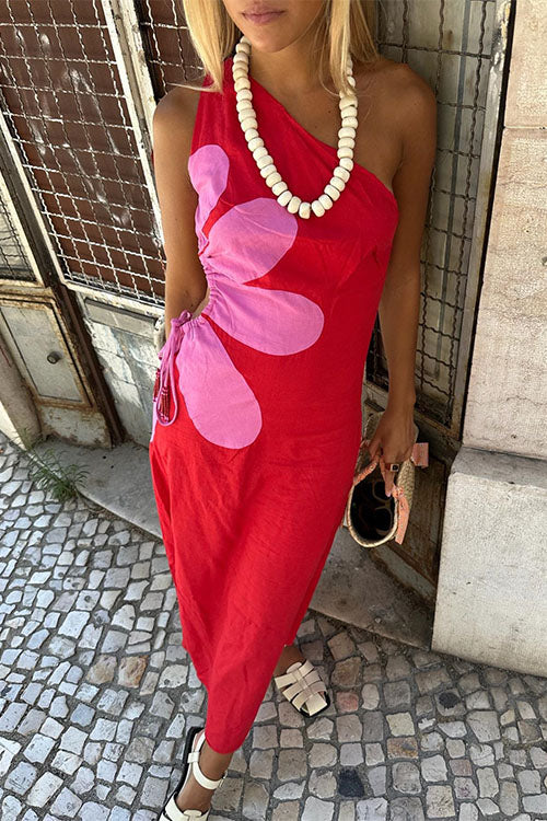 Maxiklänning Dam Asymmetrisk Blommönster Bomull Polyester-3