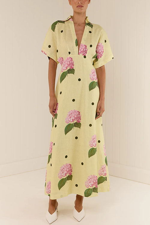 Variant image for Maxiklänning Dam Blommig V-ringning Kort Ärmar Bomull Polyester-1