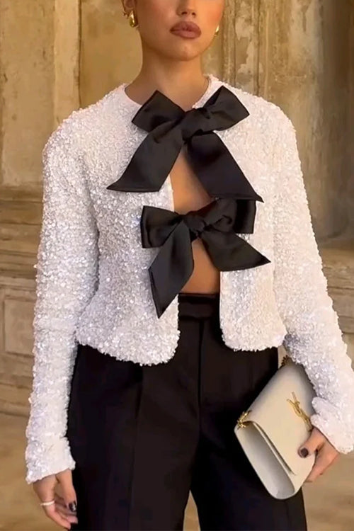 Dam Skjorta Långärmad med Paljetter och Knut Design Bomull Polyester-2