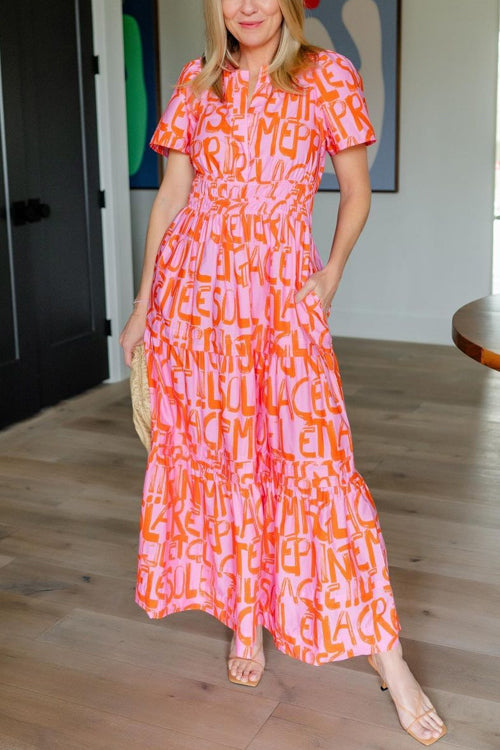 Maxiklänning Dam V-ringad Abstrakt Mönster Bomull Polyester-3