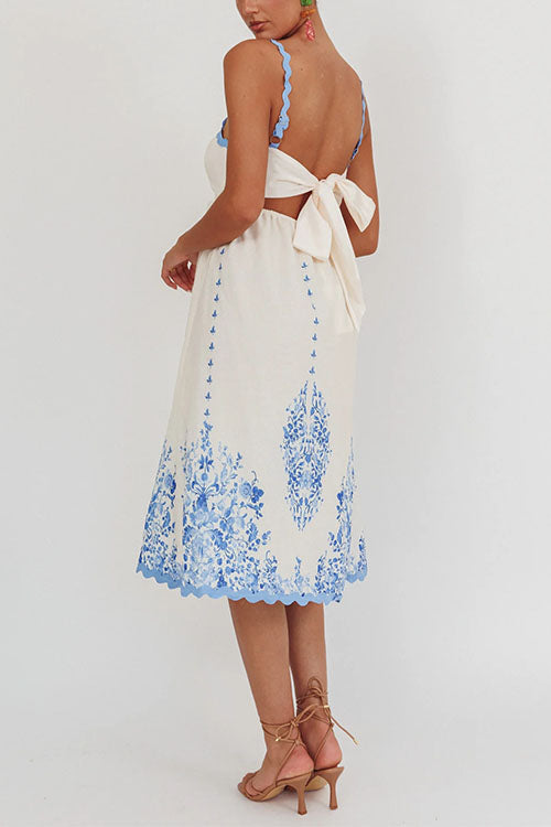 Kvinna Midi Klänning Blommönster Ric-Rac Detaljer Bomull Polyester-6