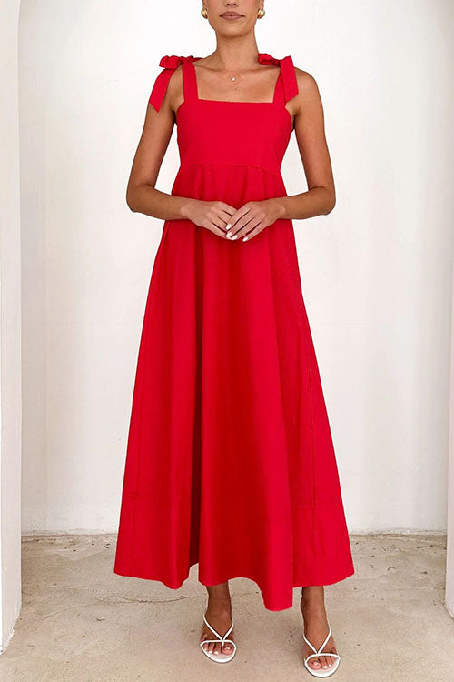 Lång Klänning Dam Maxi Klänning Med Slipsaxlar Bomull Polyester-6