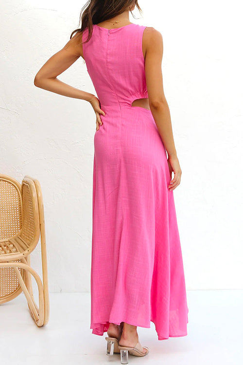 Maxiklänning Dam Utskuren Midja Hög Slits Bomullsblandning-4