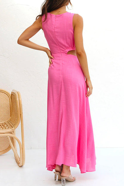 Maxiklänning Dam Utskuren Midja Hög Slits Bomullsblandning-4