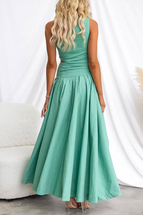 Kvinnors Maxiklänning Utskuren Axeldesign i Bomull och Polyester - Lång Klänning för Sommar-6