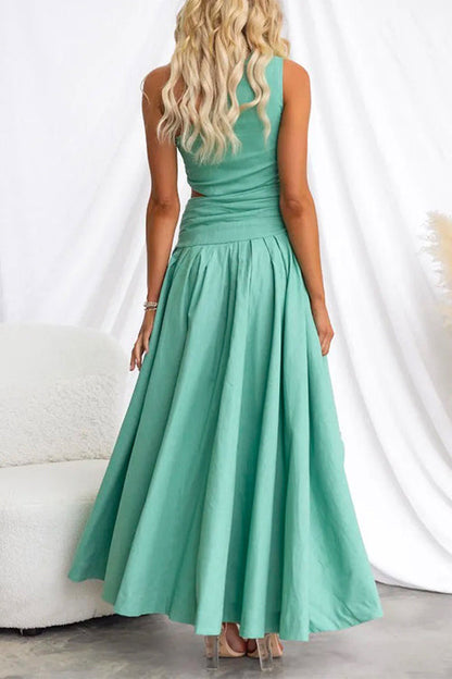 Kvinnors Maxiklänning Utskuren Axeldesign i Bomull och Polyester - Lång Klänning för Sommar-6