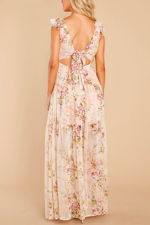 Dam Maxiklänning V-ringning Blommönster Bomull Polyester-2
