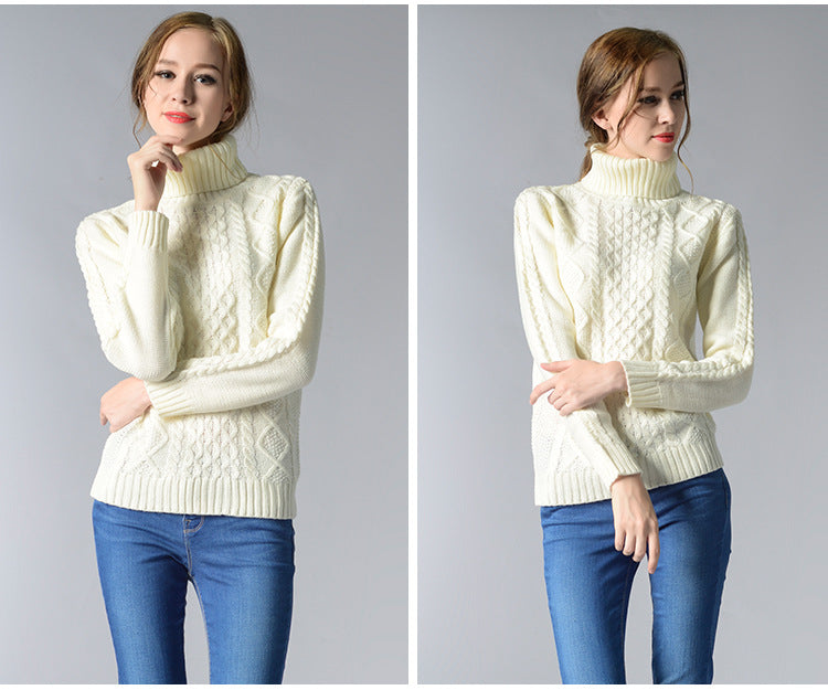 Kvinnors Turtleneck Tröja Kabelstickad Akryl-2