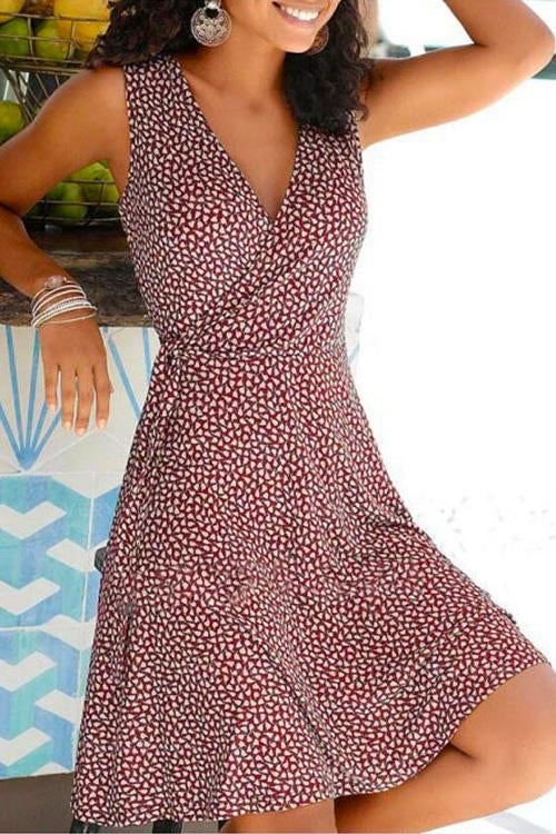 Fina Dam Klänningar V-hals Tryckt Tankklänning i Bomull och Polyester-4