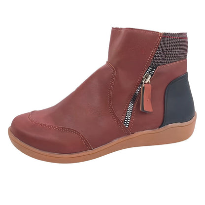 Dam Stövlar Platta Läder med Blixtlås-5