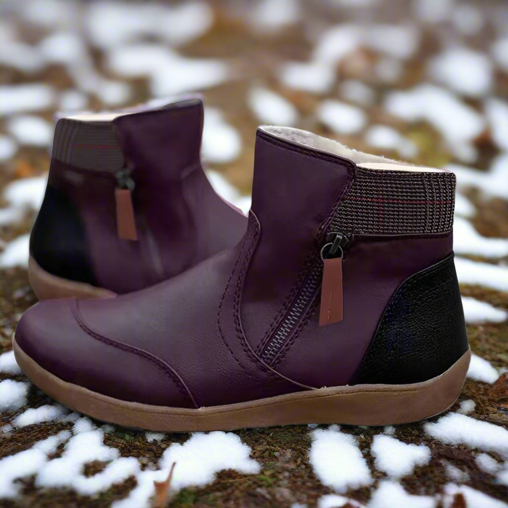 Dam Stövlar Platta Läder med Blixtlås-3