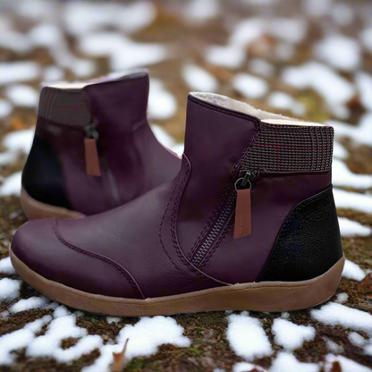 Dam Stövlar Platta Läder med Blixtlås-3