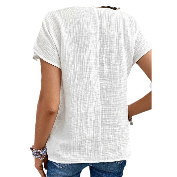 Dam T-shirt Knappdetalj Polyester Elegant Normal Ärmar-2