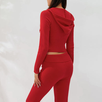 Vit Dam Kostym Hoodie och Högmidjade Byxor i Modern Stil-3
