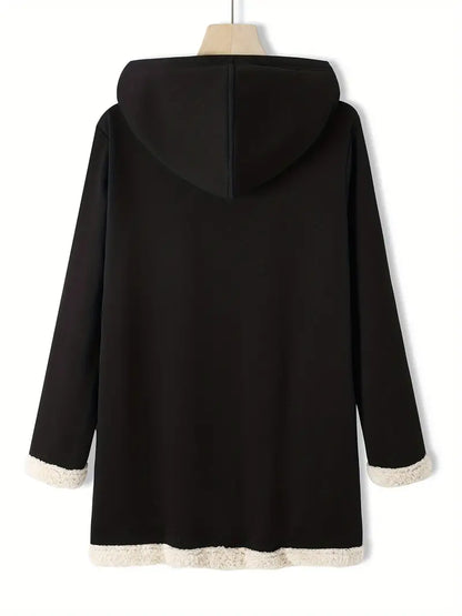 Dam Fleece Kappa med Huva Vinter Svart-4