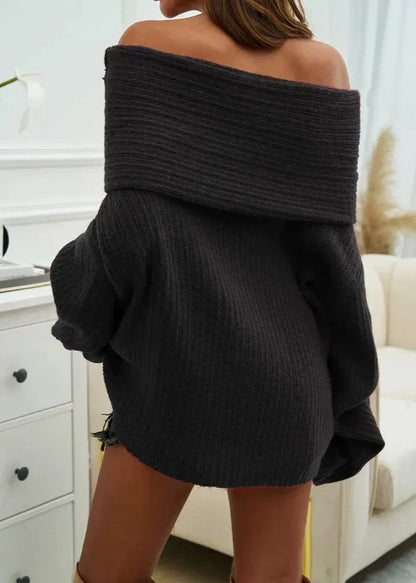 Stickad Dam Tröja Off-Shoulder Mjuk Kvalitet-5