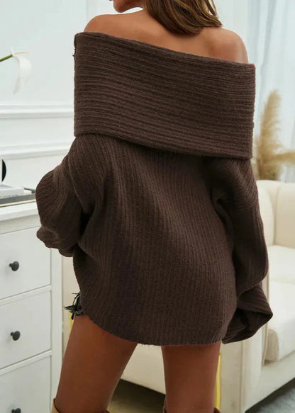 Stickad Dam Tröja Off-Shoulder Mjuk Kvalitet-3