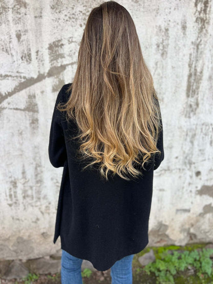 Kvinnojacka Avslappnad Stickad Design med Knappar-2