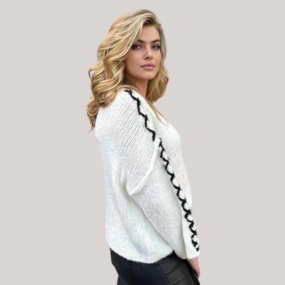 Dam Stickad Tröja Handgjord Unik Design i Naturliga Fibrer-5